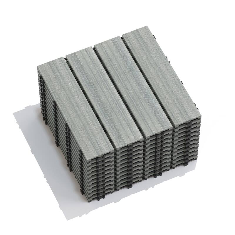 Patio Floor Tiles Pack of 22 WPC Wood-Plastic Composite Patio Deck Tiles DIY Interlocking Decking Tiles, Water Resistant
