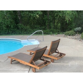 Banzai Outdoor Wicker and Wood Chaise Lounge with Pull-Out Tray（Set of 2) by Christopher Knight Home