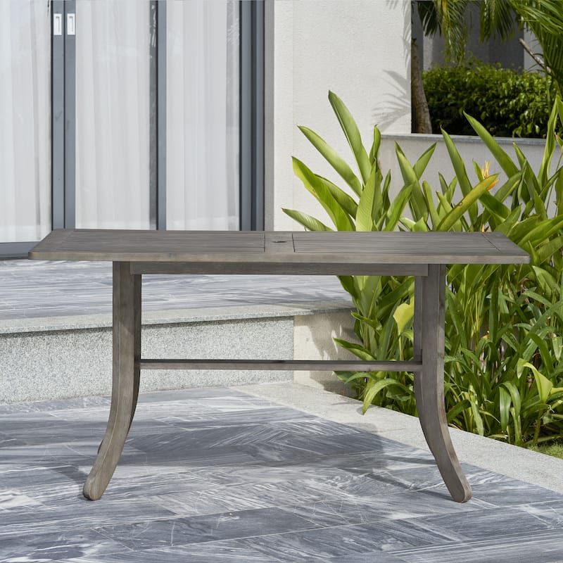 Hakan Wood Patio Curvy Legs Table and Stacking Chair Set
