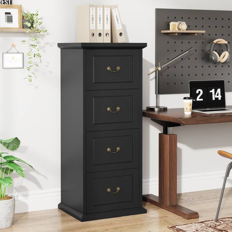 Wood File Cabinet, Tall Filing Storage Printer Stand for A4/Letter/Legal Size, Home Office Document Accent Cabinet
