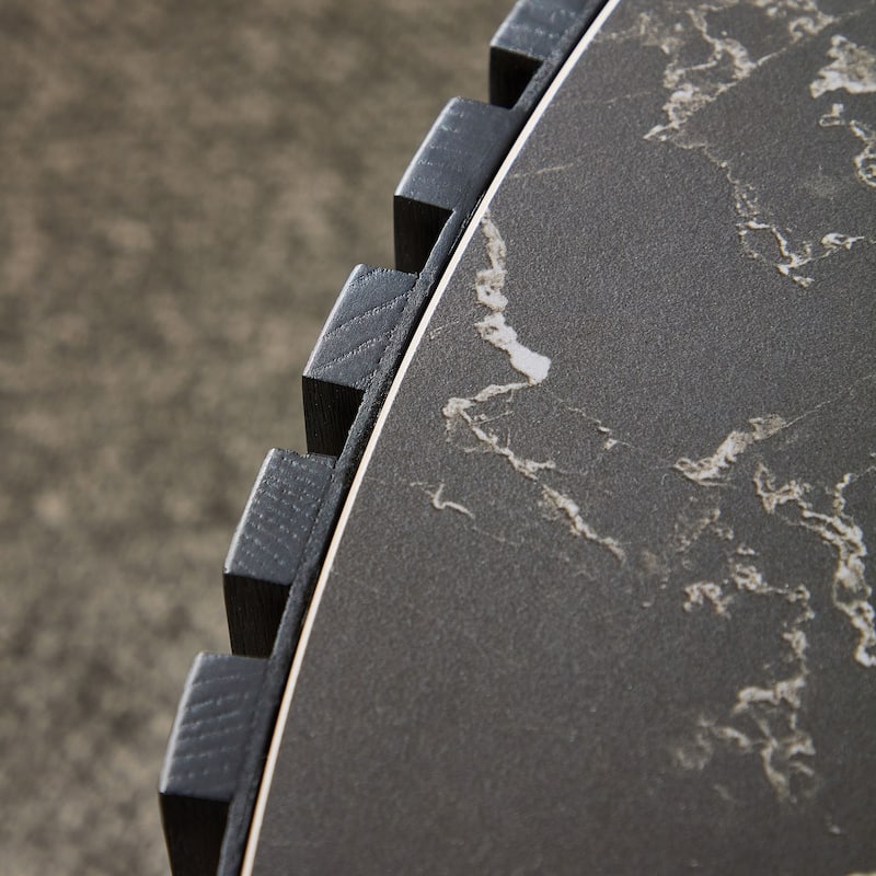 Luxury Round Coffee Table with Faux Marble Top, 35.43" Modern Low Drum Shape Cocktail Table for Living Room, Reception Room