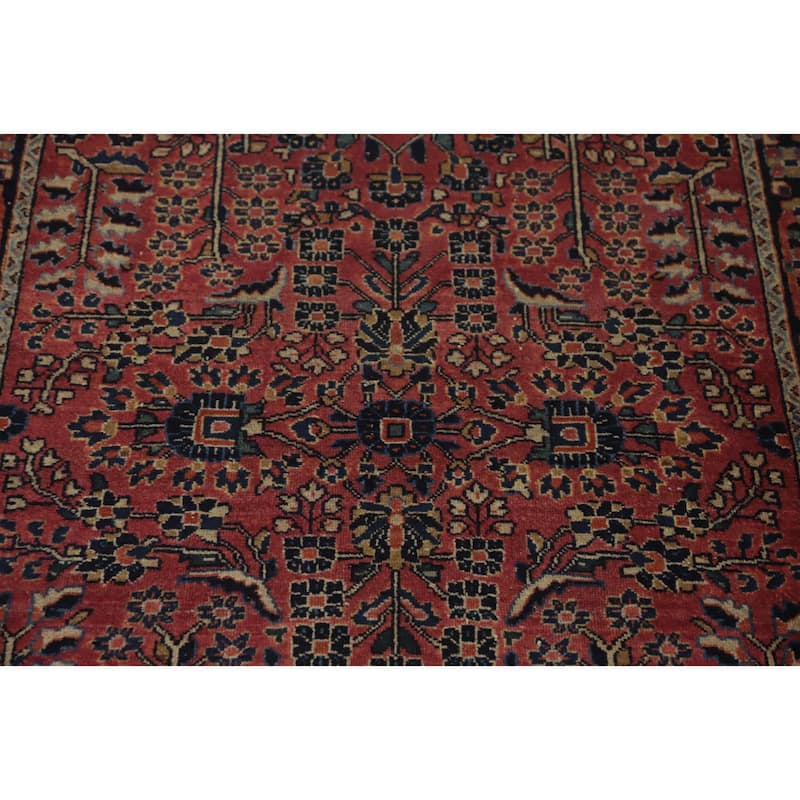 Hand Knotted Oriental 100% Wool Carpet Traditional Floral Pink Sarouk Area Rug - 4' 10'' X 3' 3''