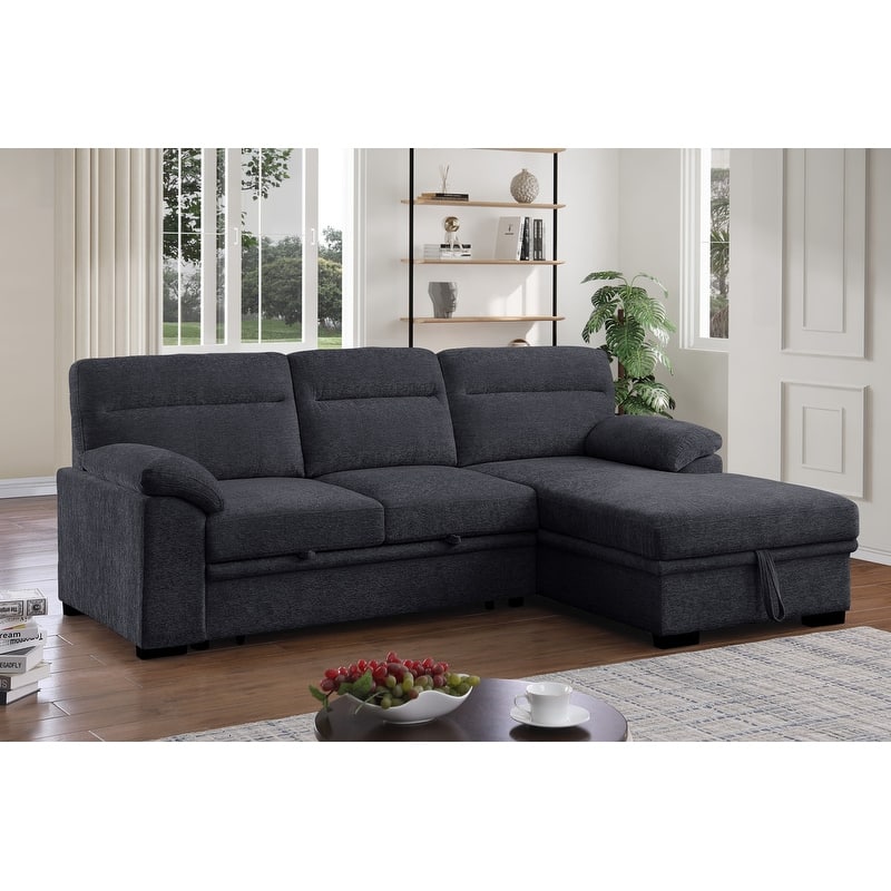 Kipling II 94"W Chenille Fabric Sleeper Sectional Sofa with Right-Facing Chaise, Cupholders, USB Charging port