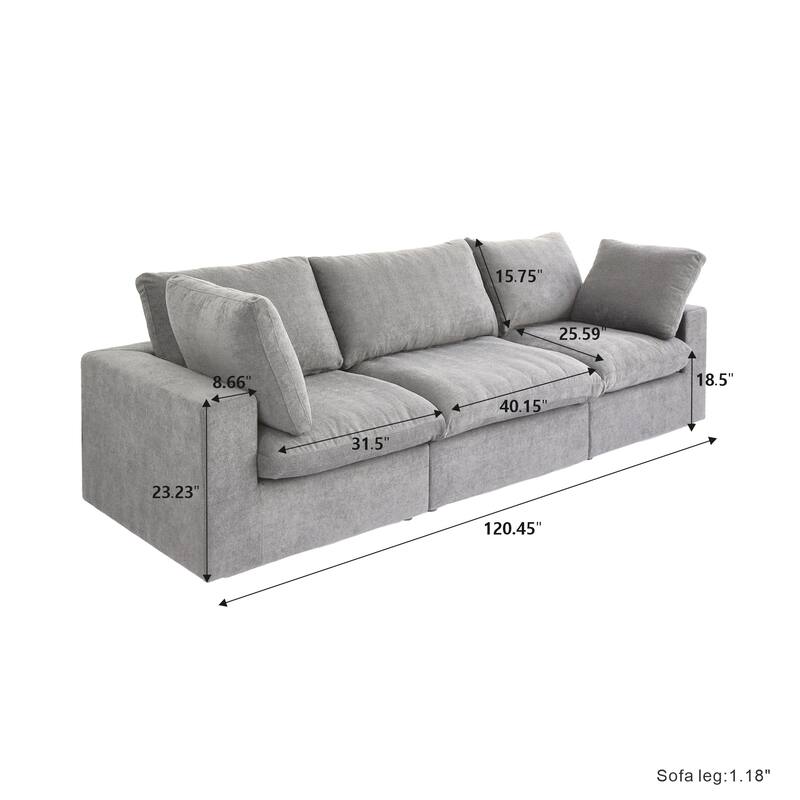 120 inch Contemporary Soft Commix Down Filled Cushions 3-Piece Sectional Sofa