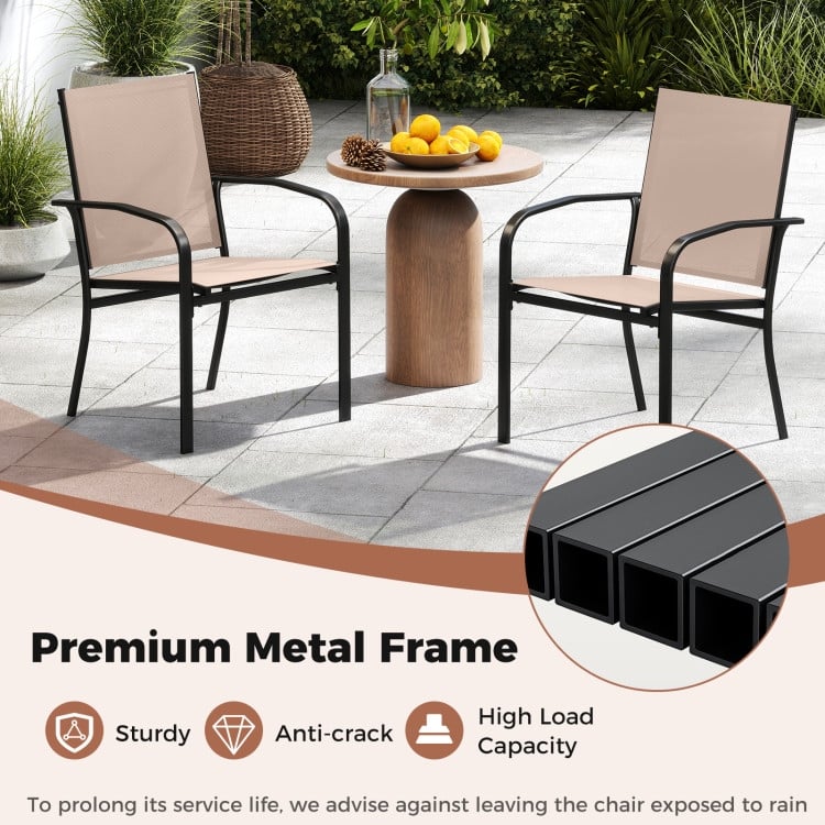 Light Brown Stackable Patio Dining Chairs Set of 2 with Metal Frame and Ergonomic Design - 24" x 22.5" x 35"