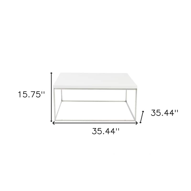 White and Silver Square Coffee Table Wood and Metal Frame 35 Inch - 35.44” x 35.44” x 15.75”