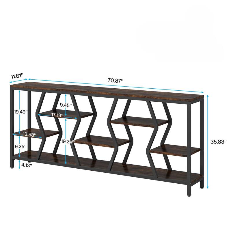 70.9 Inches Sofa Console Table with 4 Tier Wood Storage Shelves, Industrial Extra Long Narrow Entryway Accent Tables