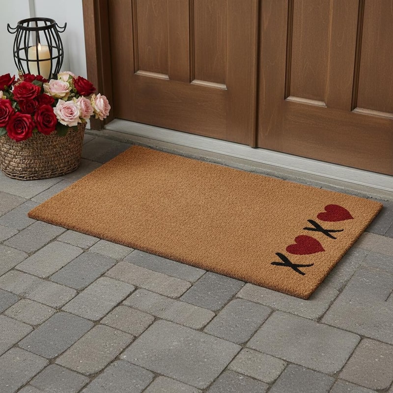 HomeRoots 30" X 48" Brown Red And Black XOXO Outdoor Coir Door Mat - 30.00' X '48.00 - 30.00' X '48.00