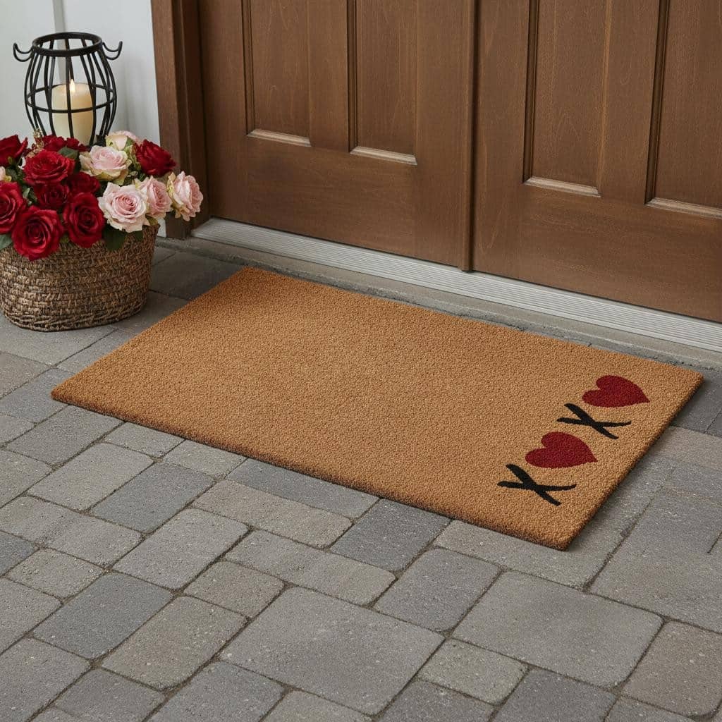 HomeRoots 30" X 48" Brown Red And Black XOXO Outdoor Coir Door Mat - 30.00' X '48.00