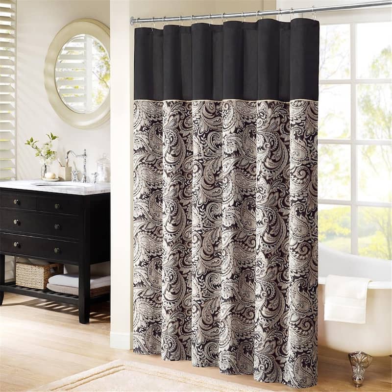 Traditional 1 PC Jacquard Shower Curtain - Black Multi