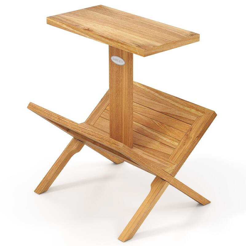 Gymax 2-Tier Bookshelf Small Bookcase w/ Teak Wood Frame & Anti-Slip