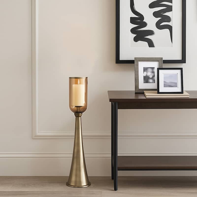Modern Metal and Glass Floor Candle Stand for Pillar Candles - 34.0" - Gold/ Metallic