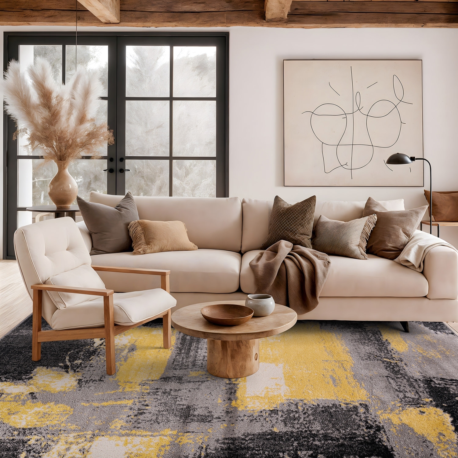 World Rug Gallery Contemporary Abstract Watercolor Yellow Area Rug