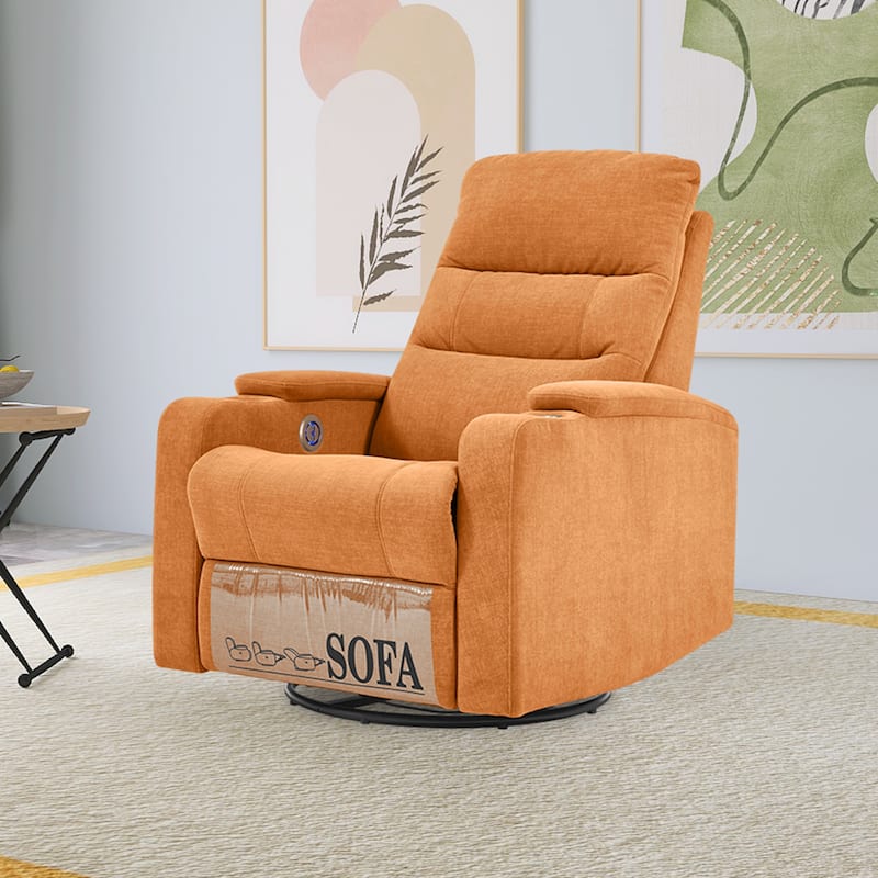 360掳 Swivel Rocking Recliner Sofa Chair with USB Charge Port & Cup ...