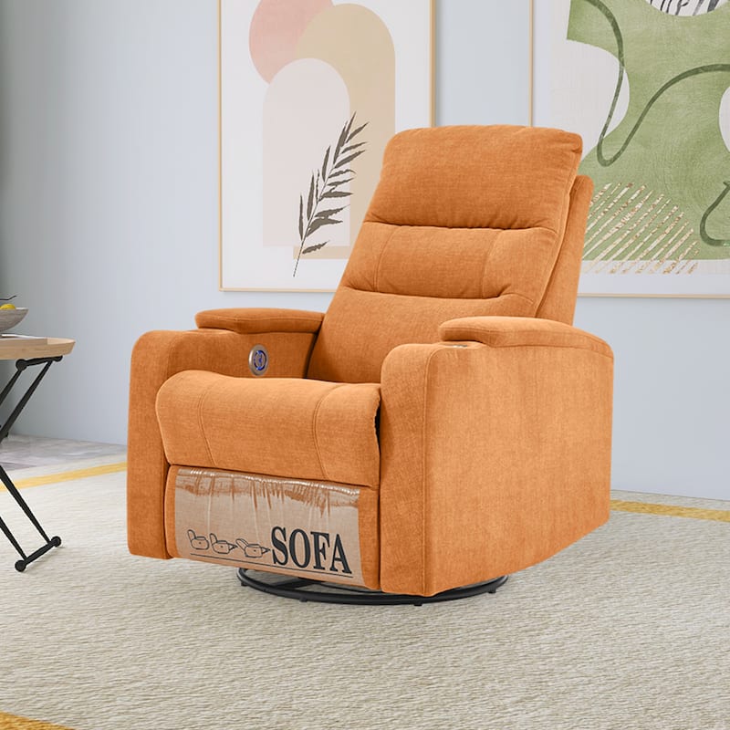 Swivel Rocking Recliner Sofa Chair With USB Charge Port & Cup Holder - Orange