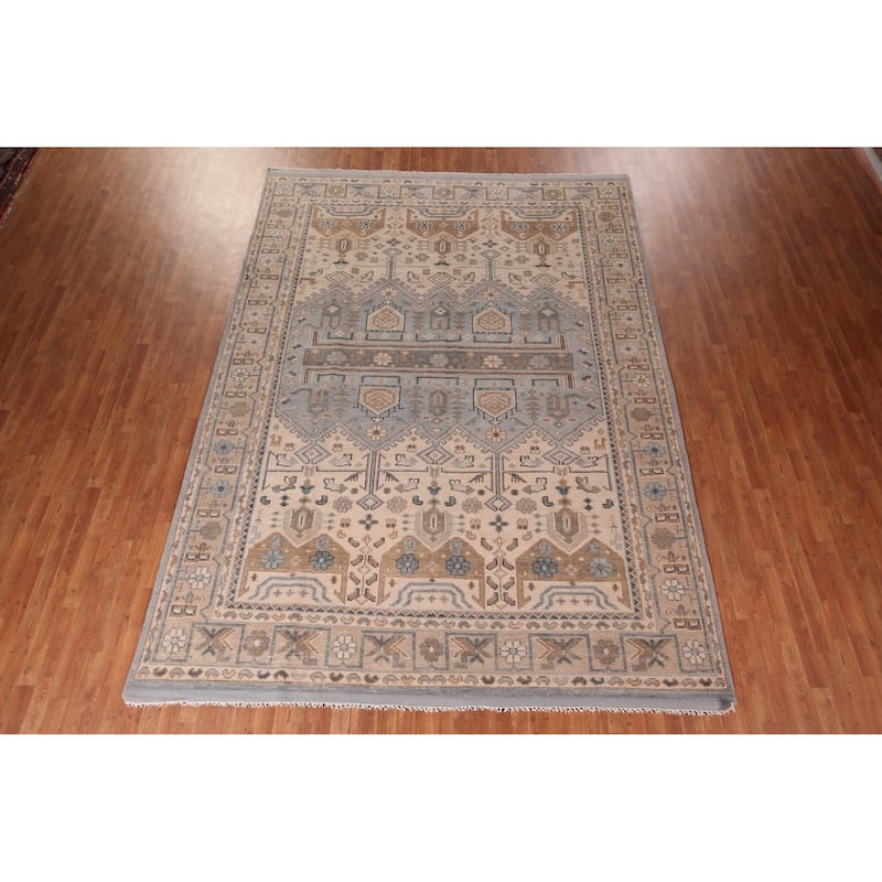 Tribal Geometric Khotan Oriental Area Rug Handmade Wool Carpet - 8'11" x 12'2"