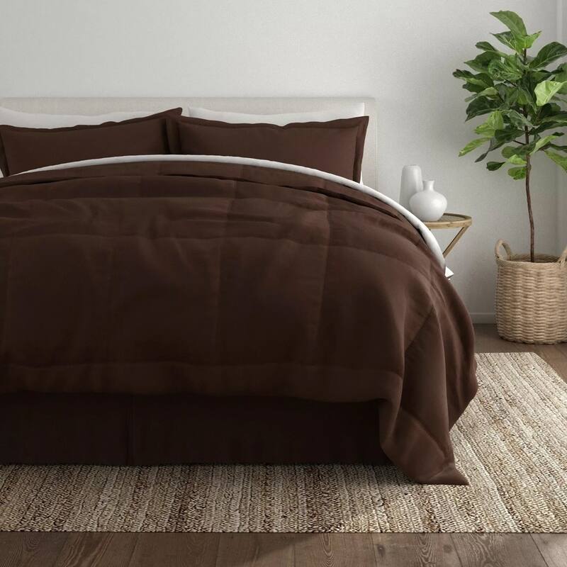 Modern Luxury Comforter Set Soft Microfiber Queen Chocolate