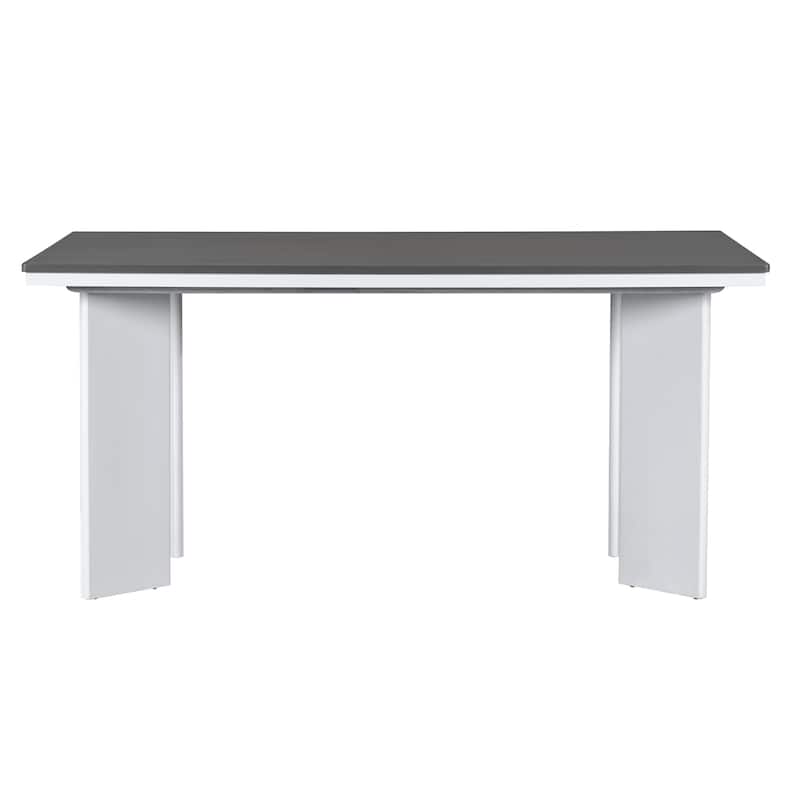 Modern 7-Piece Dining Table Set with 6 Upholstered Dining Chairs, Dark Gray+White