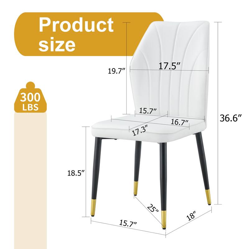 Roomfitters PU Dining Chairs with Patterned Backrest and Black Metal Legs, Upholstered Modern Set of 8 for Dining