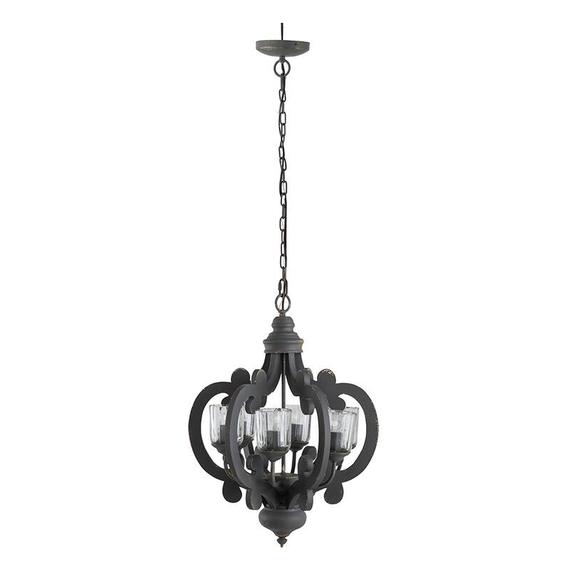 Farmhouse Chandelier, 6-Light Wood Chandelier Pendant Light Fixture with Adjustable Chain, Bulb Not Included