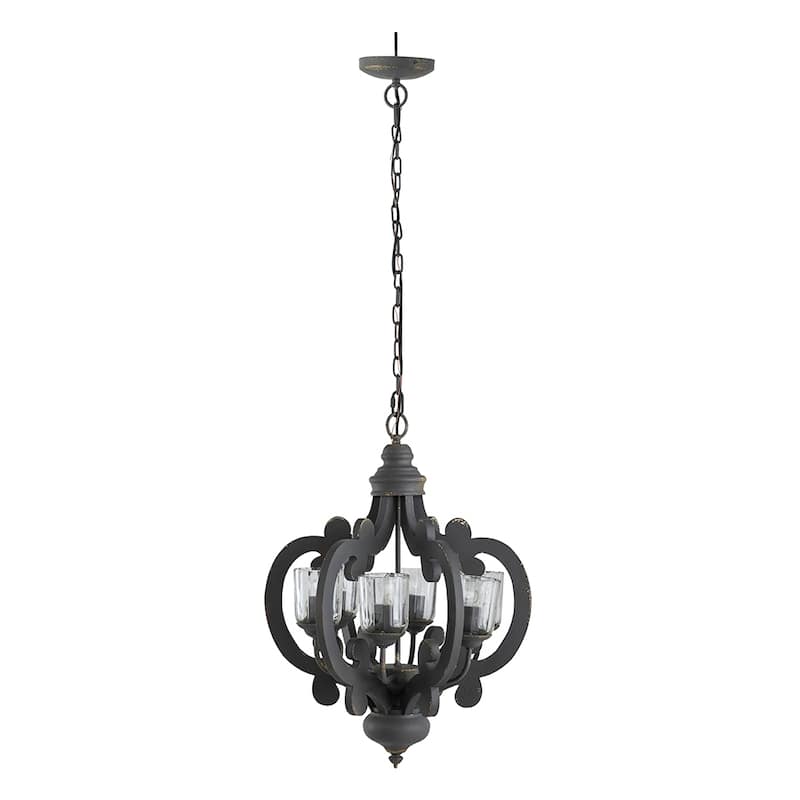 Farmhouse Chandelier, 6-Light Wood Chandelier Pendant Light Fixture with Adjustable Chain for Dining Room Living Room Entryway