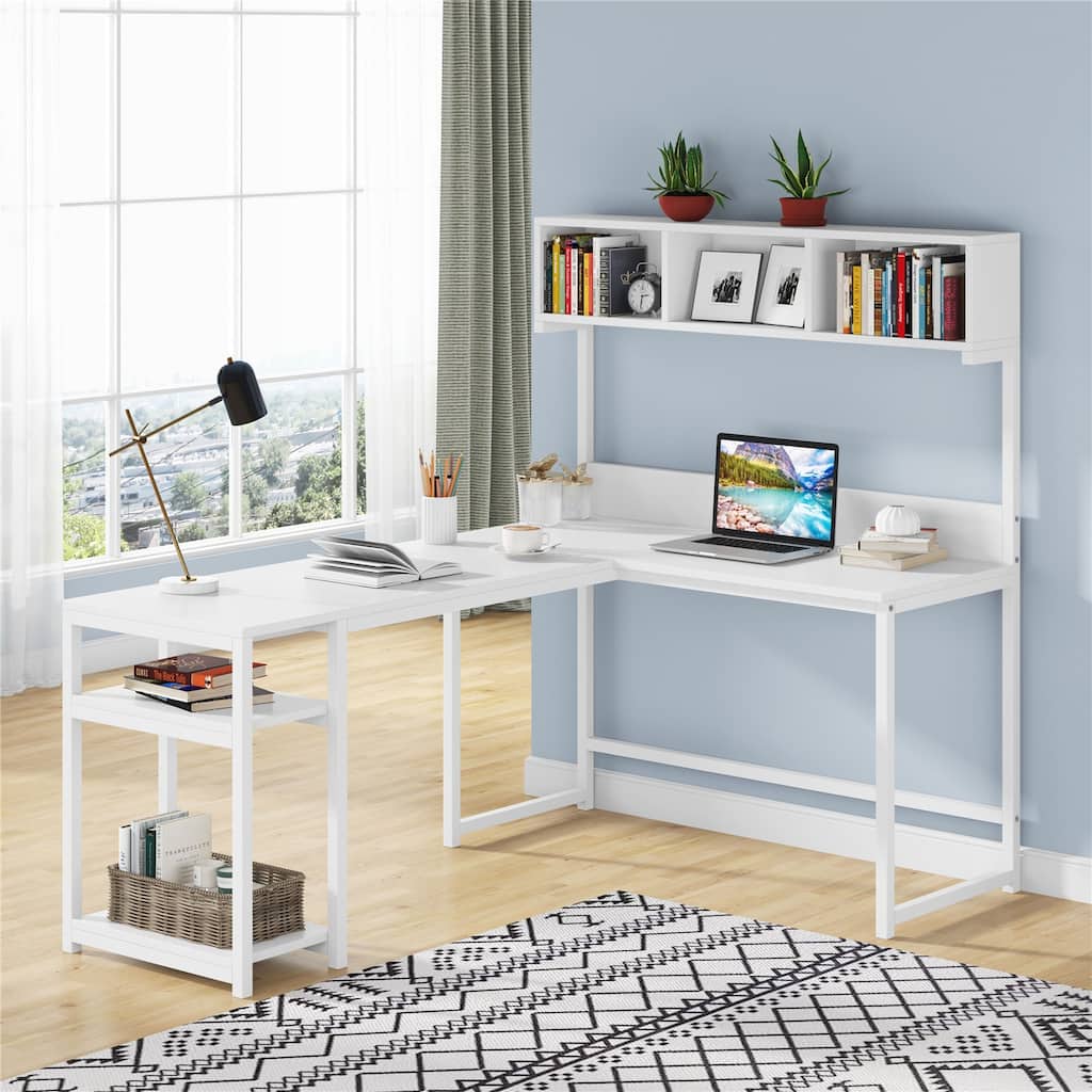 68 Inches Corner Computer Desk, L-Shaped Desk with Hutch