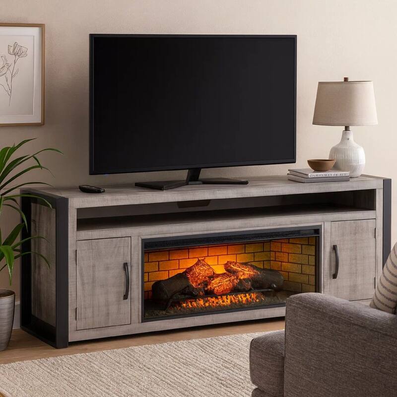 Zeka TV Console with Electric Fireplace Insert Space, Soundbar Shelf, Gray