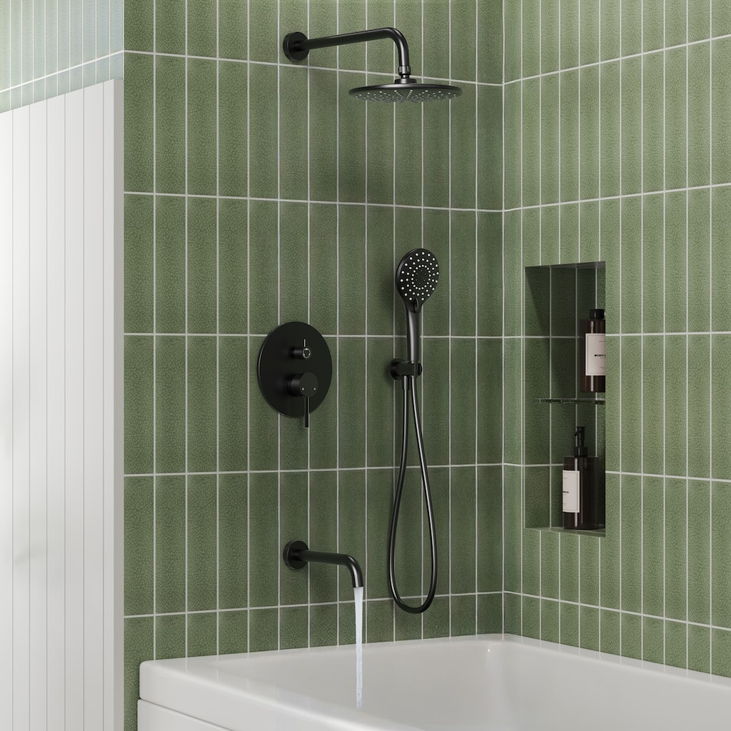 Wall Mounted 9 in Rain Shower Head Bathroom High Pressure Shower Faucet System Set with Handhled & Tub Faucet Tap