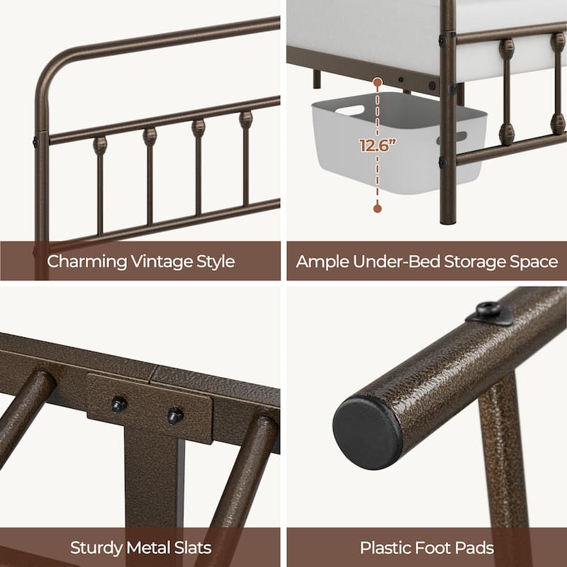 Yaheetech Classic Iron Platform Bed with High Headboard and Footboard Strong Metal-Framed Bed