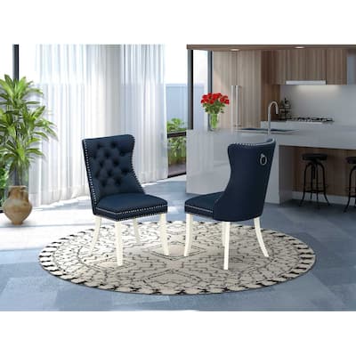 Parson Dining Chairs Set of 2 - Navy Blue Faux Leather Padded Chairs with Nailhead Trim