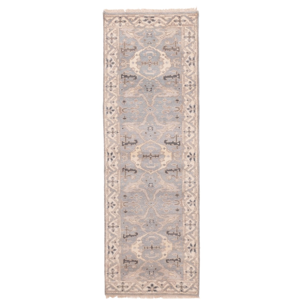 ECARPETGALLERY Hand-knotted Royal Oushak Light Denim Blue Wool Rug - 2'7 x 7'11