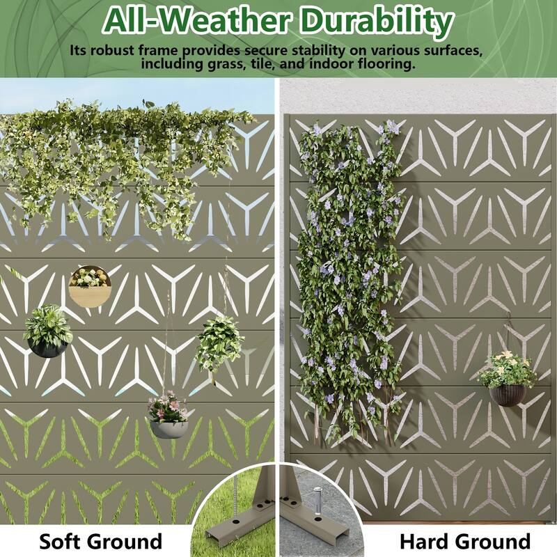 72" H×47"W Dovelina Black Outdoor Freestanding Metal Privacy Screen Decorative Garden Fence