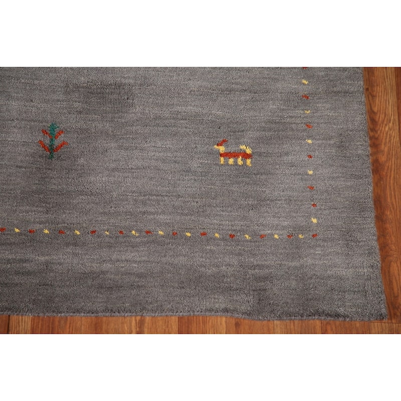 Tribal Gray Gabbeh Oriental Accent Rug Wool Carpet - 3'10"x 6'1"