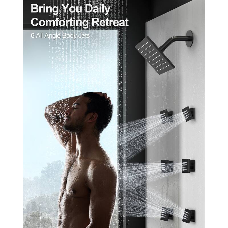 GRANDJOY LED Music Shower System 16" & 6" Dual Shower Heads with 6 Body Jets