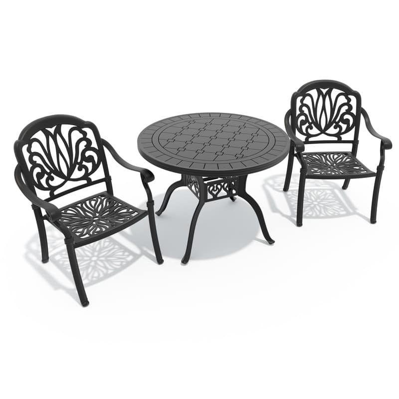 3/5 Piece Cast Aluminum Outdoor Dining Set with 39.37 in. Round Table and Seat Cushions