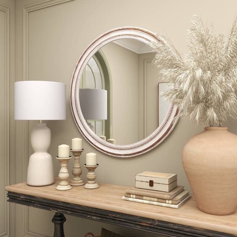 Wood Room Wall Mirror with Bead Detailing - White - Roche River Decor
