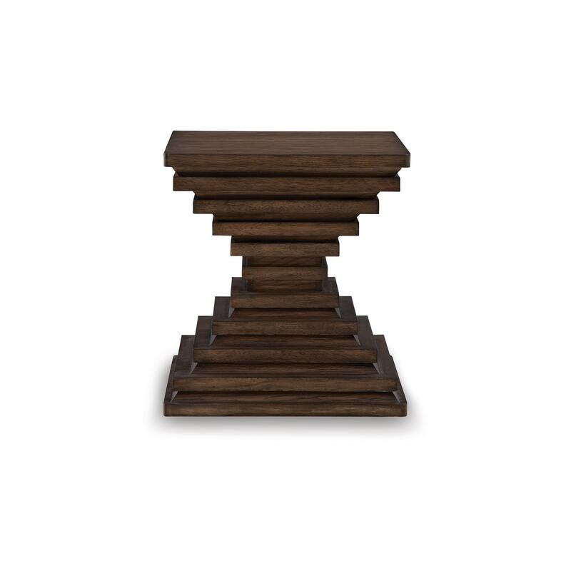 Reem Side End Table, Square Geometric Hourglass, 28 Inch Dark Brown