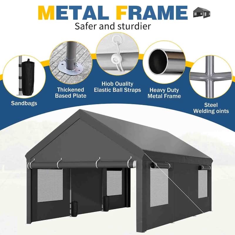 Futzca 12x20 ft Carport Canopy, Waterproof Outdoor Shelter with Sandbags
