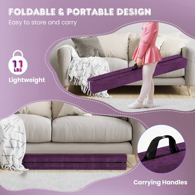 Gymax 9 FT Folding Gymnastic Beam w/Anti-slip Base Pine Wood Frame