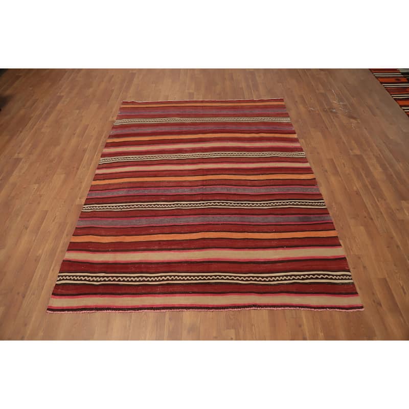 Hand Woven Oriental 100% Wool Carpet Southwestern Tribal Red Kilim Area Rug - 6' 8'' X 5' 2''