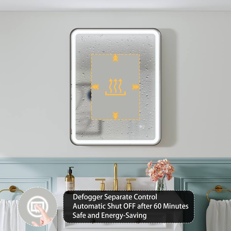 Wall Mounted Bathroom Framed LED Mirror With Anti- Fog,Memory Function And Dimmable Light Touch Sensor