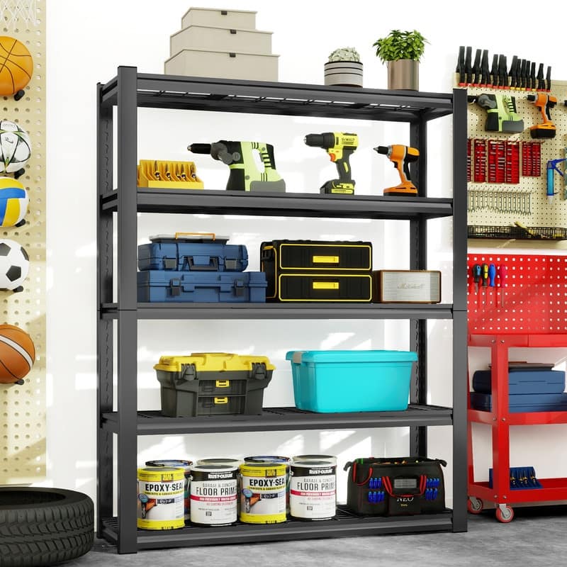 5/6-Tier Adjustable Heavy Duty Metal Storage Shelves, Black, 72/82"H