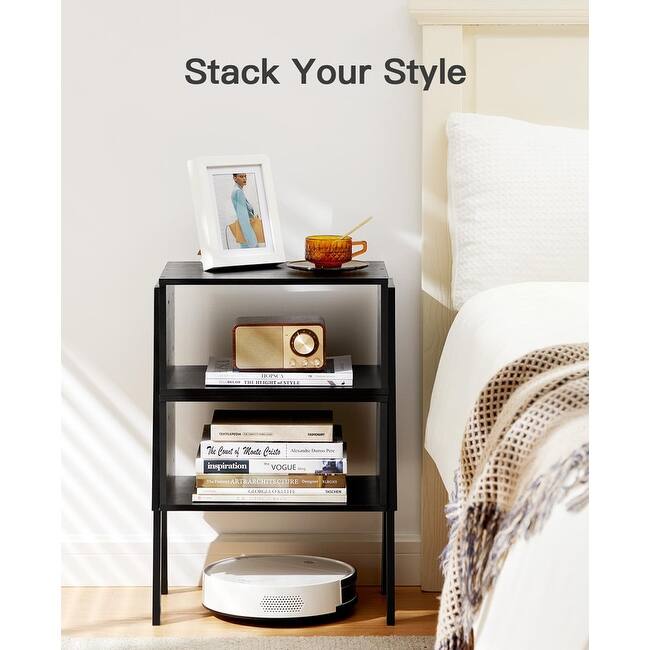 Bamboo Stackable End Tables, Set of 2 - 11.6"D x 16.5"W x 16.9"H - Black
