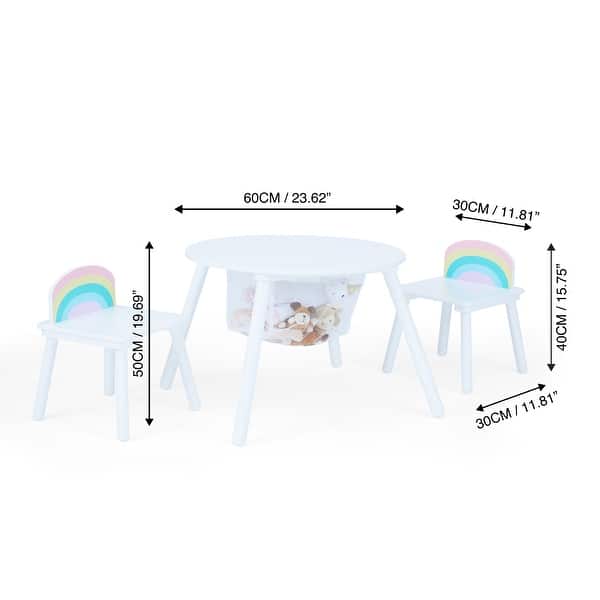 Rainbow Fishnet Play Table & Chairs Kids Furniture - White - 32.25"L x 32.25"W x 17"H