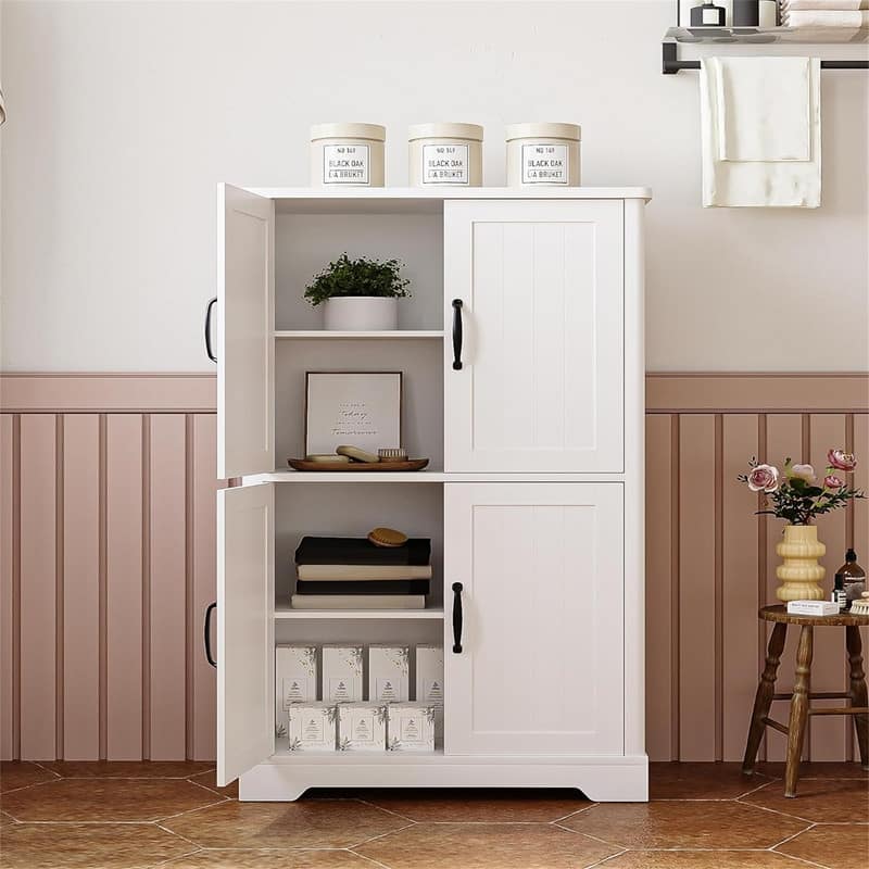 Freestanding Cabinet with 4 Door, 2 Adjustable Shelves - 11.8"D x 23.6"W x 43.3"H