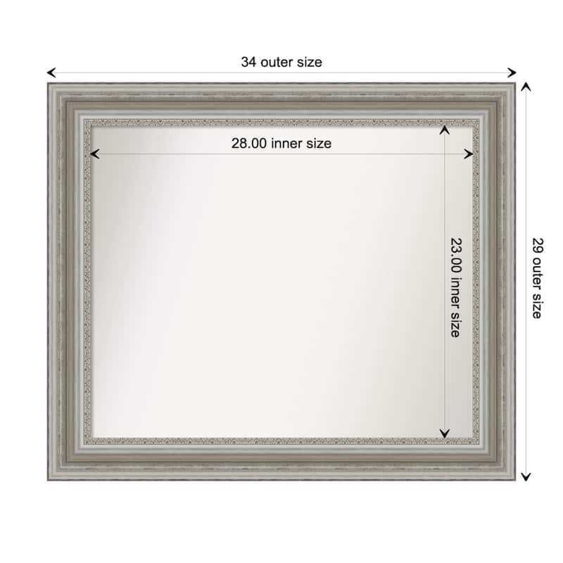 Parlor Silver Framed Non-Beveled Custom Wall Mirror, Bathroom Vanity Mirror - Outer Size: 33.5 x 28.5
