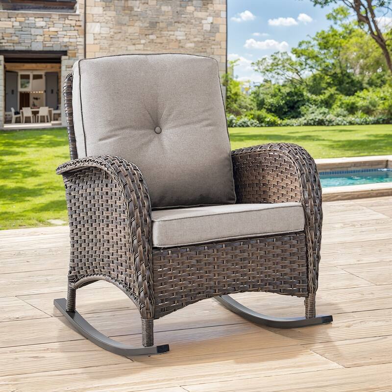 Gymojoy Comfortable PE Rattan Wicker Outdoor Rocking Chair for Outdoor