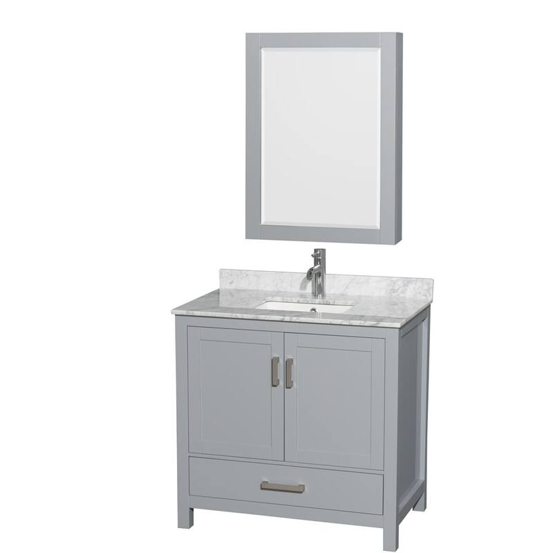 Wyndham Collection WCS141436SUNSMED Sheffield 36" Free Standing Single - Gray / White Carrara Marble Top / Brushed Chrome - Steel Finish