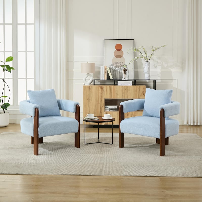 SEYNAR Modern Teddy Upholstered Fabric Round Armchair with pillow Set of 2