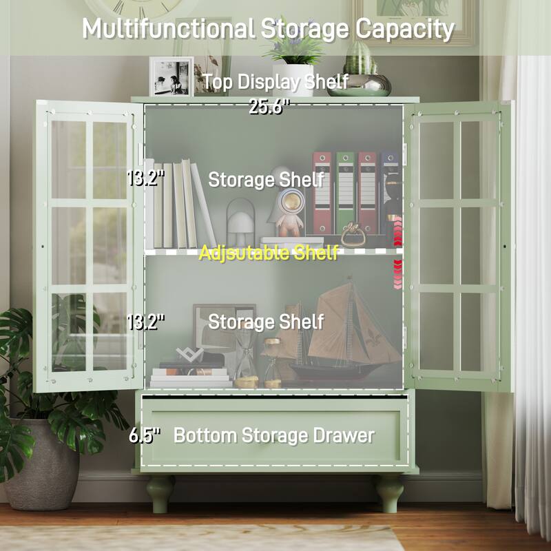 Modern Buffet Cabinet with Adjustable Shelves and Display Glass Doors for Versatile Living Room Storage